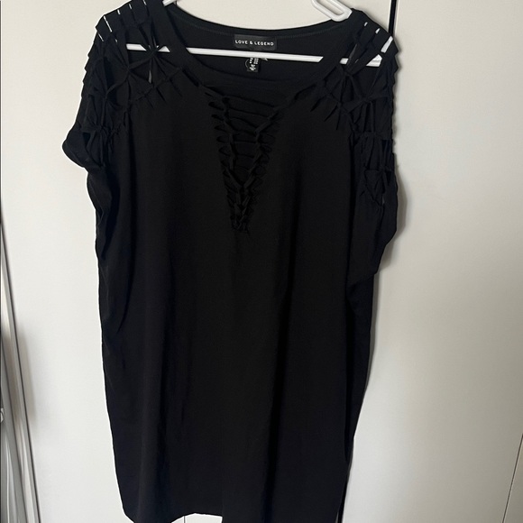Love & Legend Tops - Love & Legend Black Lace-Up Cutout Shoulder Tunic